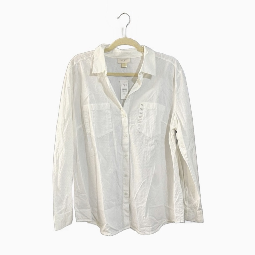 LOFT Women's White Button-Up Blouse